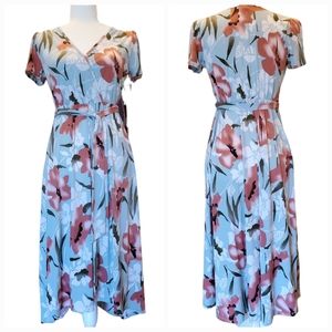 PinkBlush Faux Wrap Floral Belted Fluid Maxi Dress Size Small